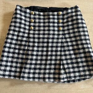 Talbots Black and White Checkered Mini Skirt with Gold Buttons